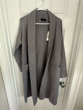 Tahari Gray Open-Front Draped Long Cardigan